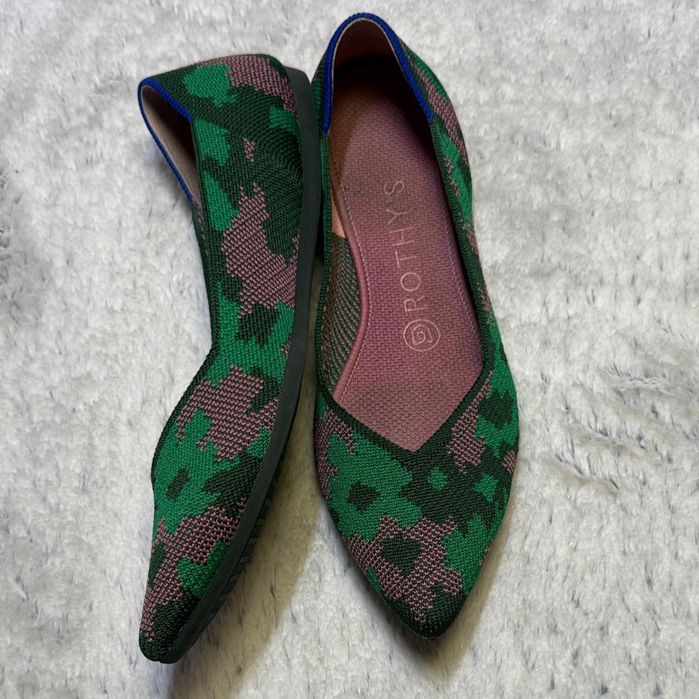 Rothy's Green Camouflage Knit Pointed Toe Flats